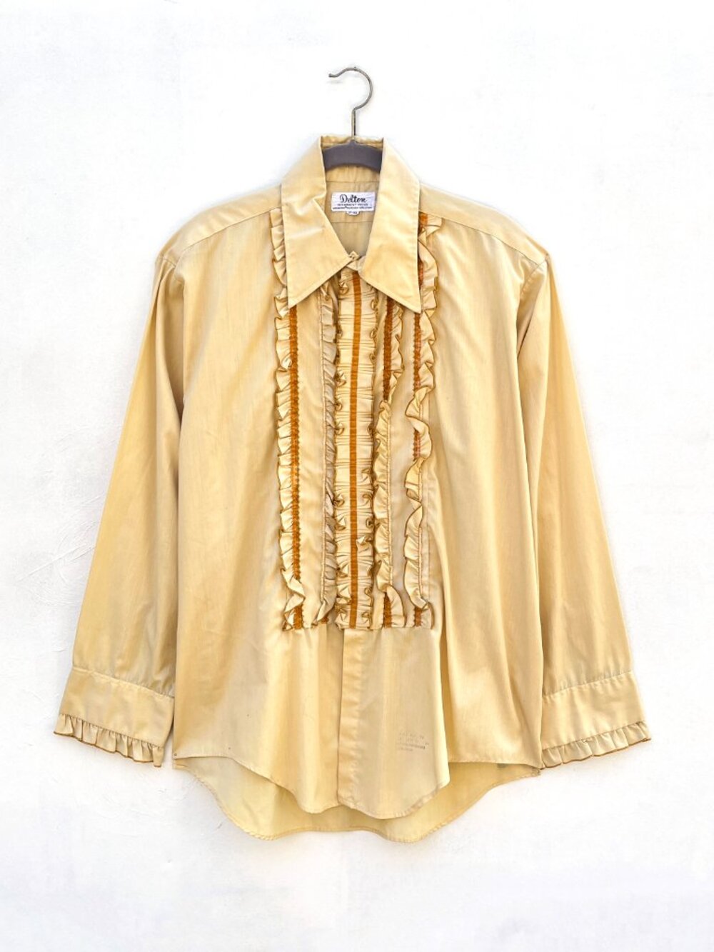 Vintage 70 Men's Delton Yellow Ruffled Permanent Press Tux Tuxedo Shirt XLarge